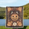 Halloween Pumpkin Tapestry Blanket A Jacquard Woven Throw With Jack-o'-Lantern